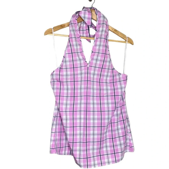✨NWT J. Crew Pink Violet Pastel Plaid Tie Neck Halter Top Size Small - Picture 2 of 10